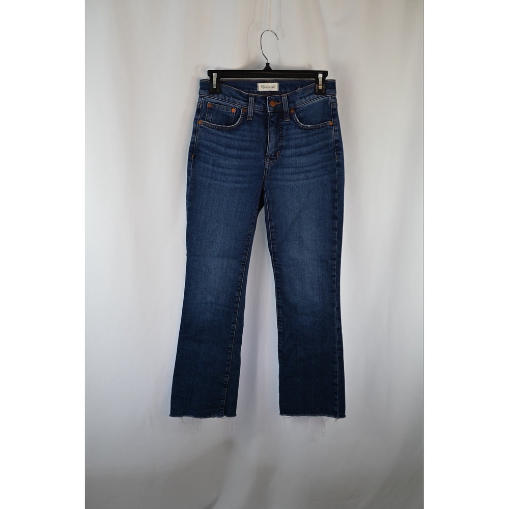 Madewell Mid Rise Kick Out Jeans Blue Flared Raw Hem Size 25